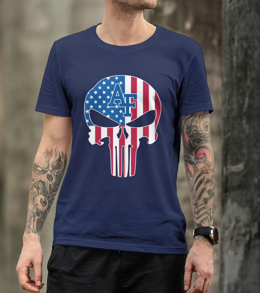 Af 65 Air Force Falcons American Flag Punisher Skull T-Shirt