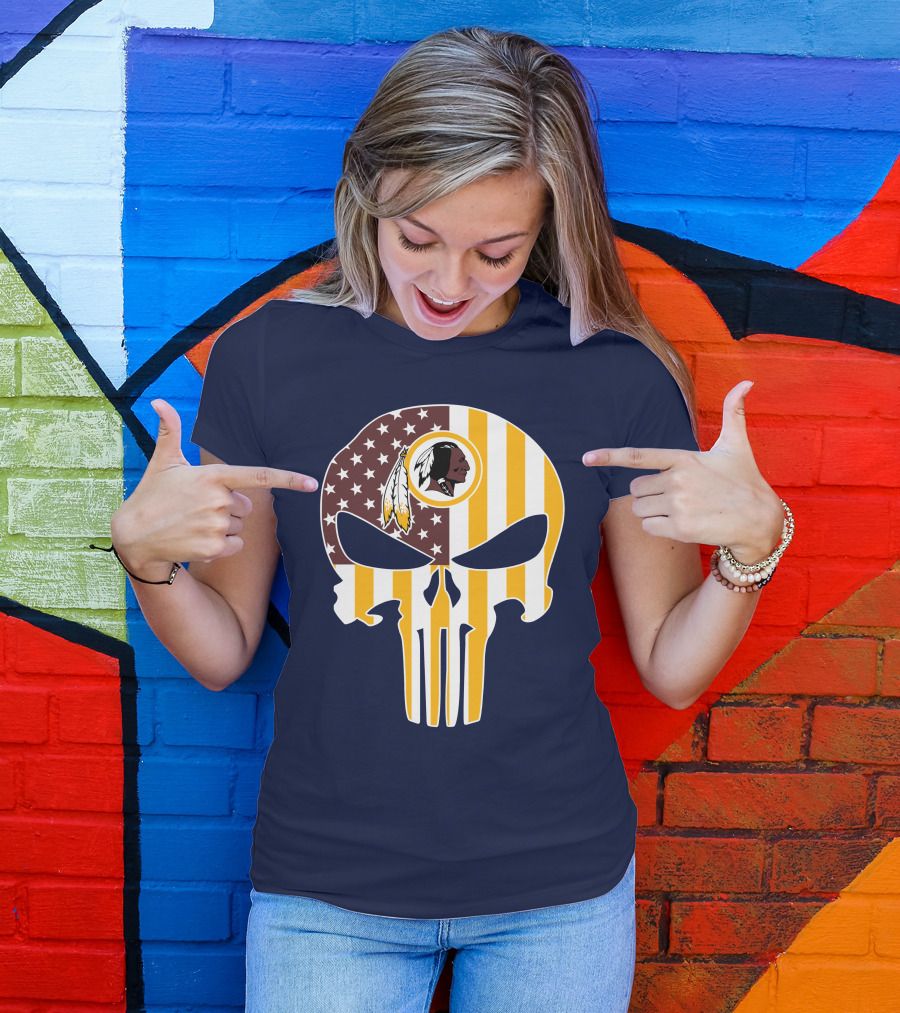 Washington Redskins Punisher Skull American Flag T-Shirt