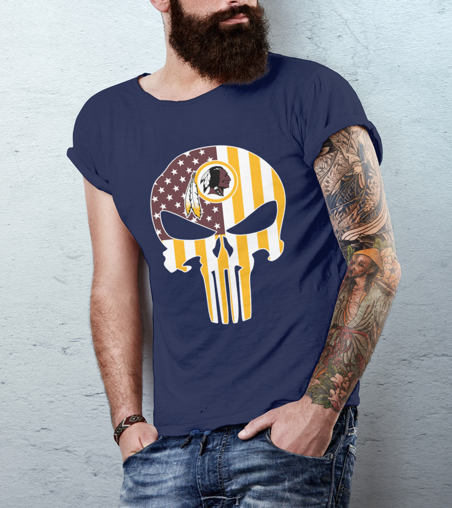 Washington Redskins Punisher Skull American Flag T-Shirt