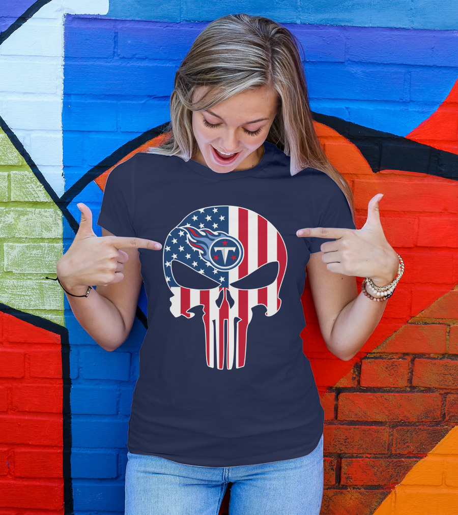 American Flag Tennessee Titans Punisher Skull T-Shirt