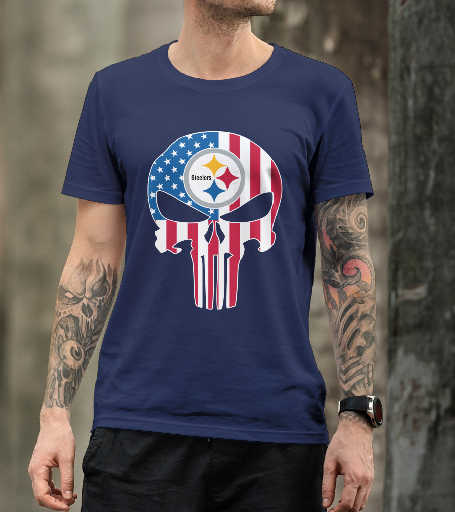 Pittsburgh Steelers The Punisher American Flag T-Shirt