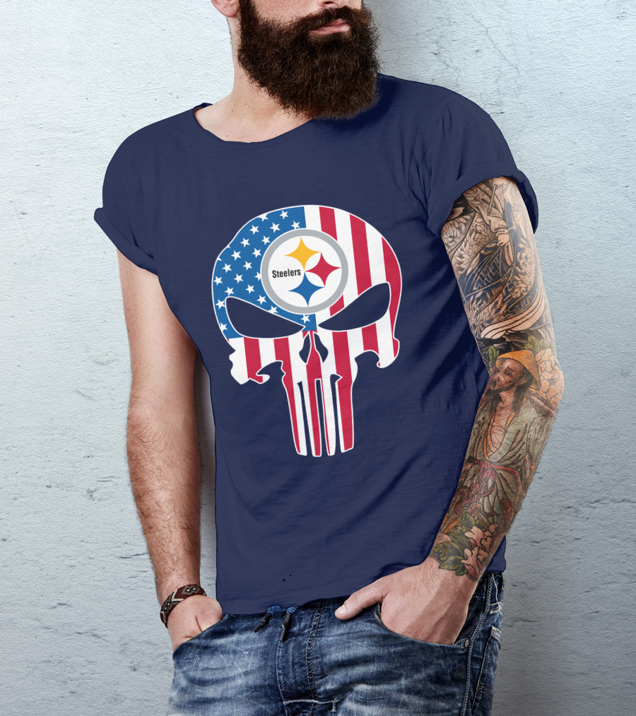 Pittsburgh Steelers The Punisher American Flag T-Shirt