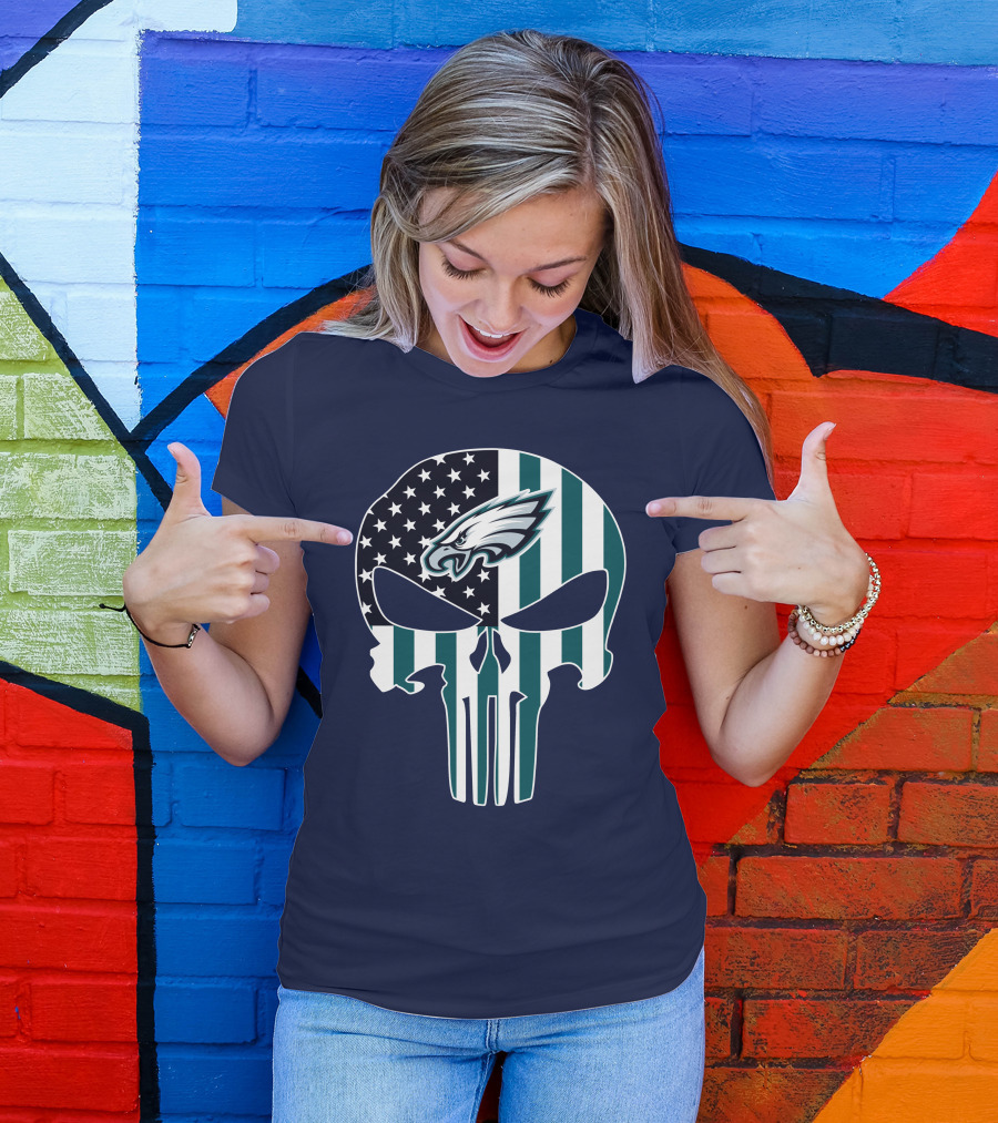 Philadelphia Eagles Punisher Skull American Flag T-Shirt