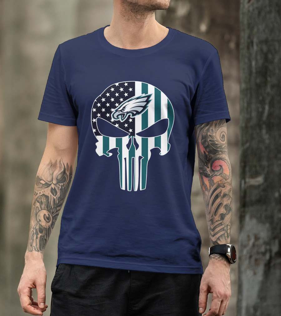 Philadelphia Eagles Punisher Skull American Flag T-Shirt