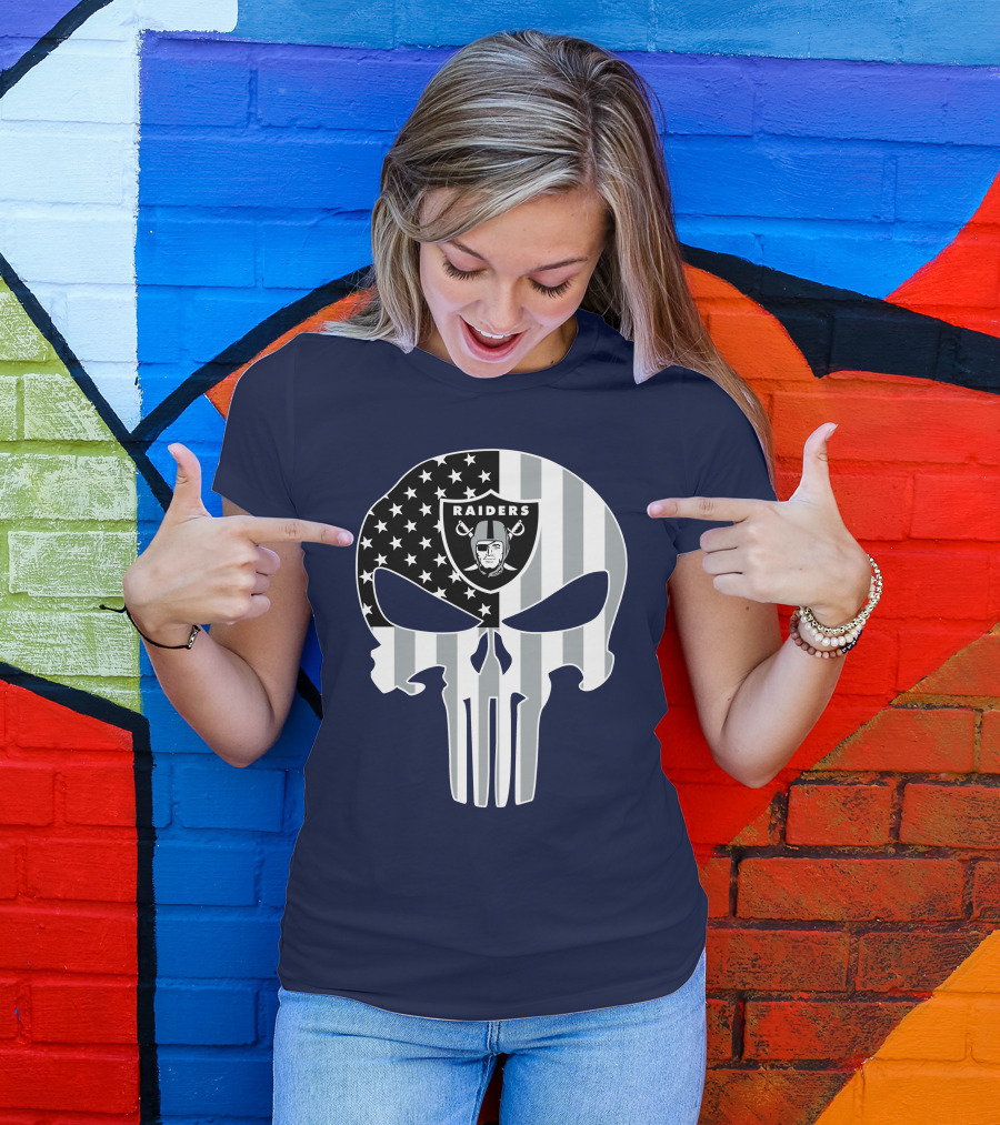 Oakland Raiders Punisher Skull American Flag T-Shirt