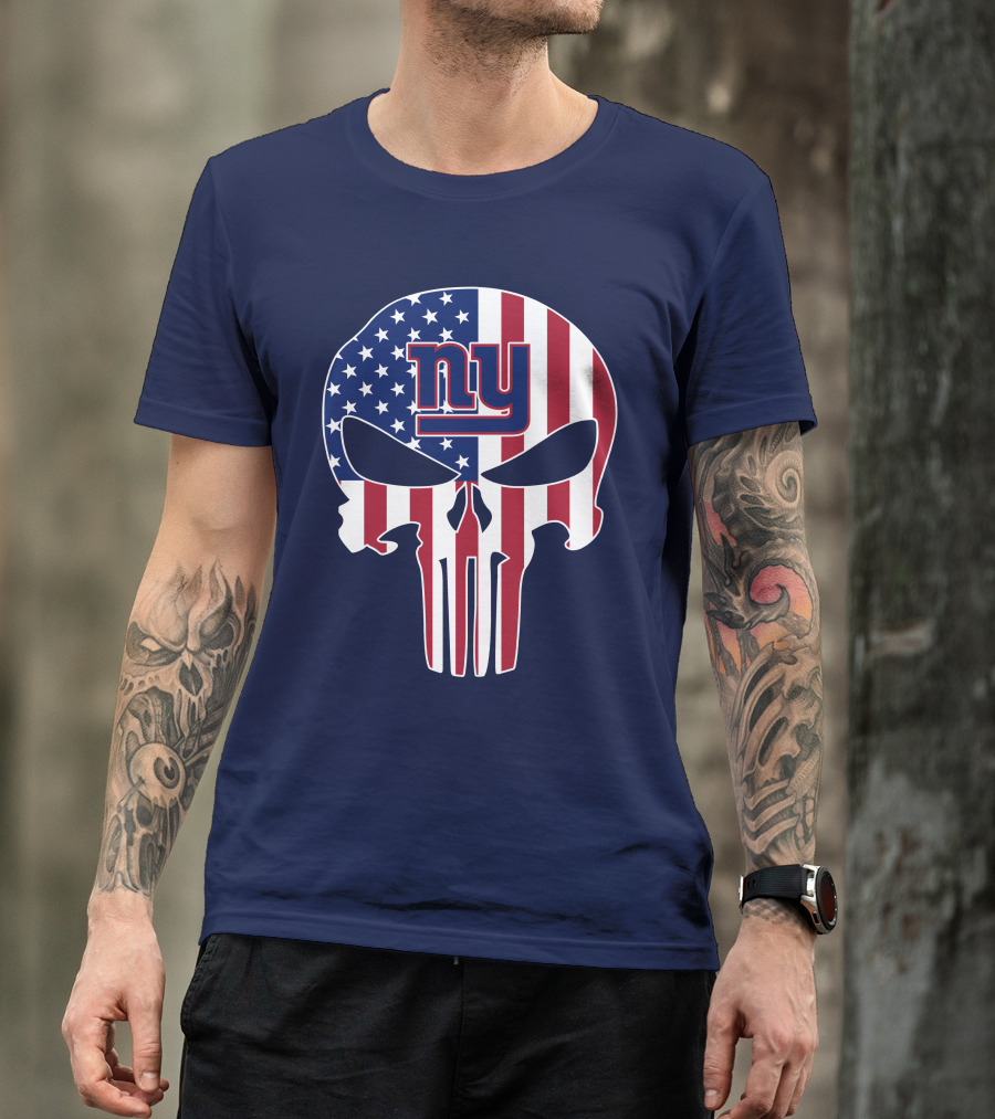 Ny Giants The Punisher American Flag Skull T-Shirt