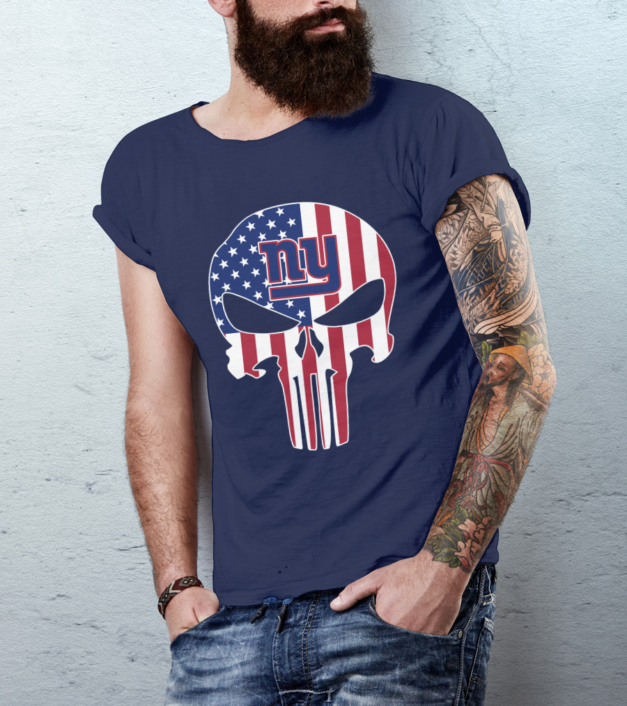 Ny Giants The Punisher American Flag Skull T-Shirt