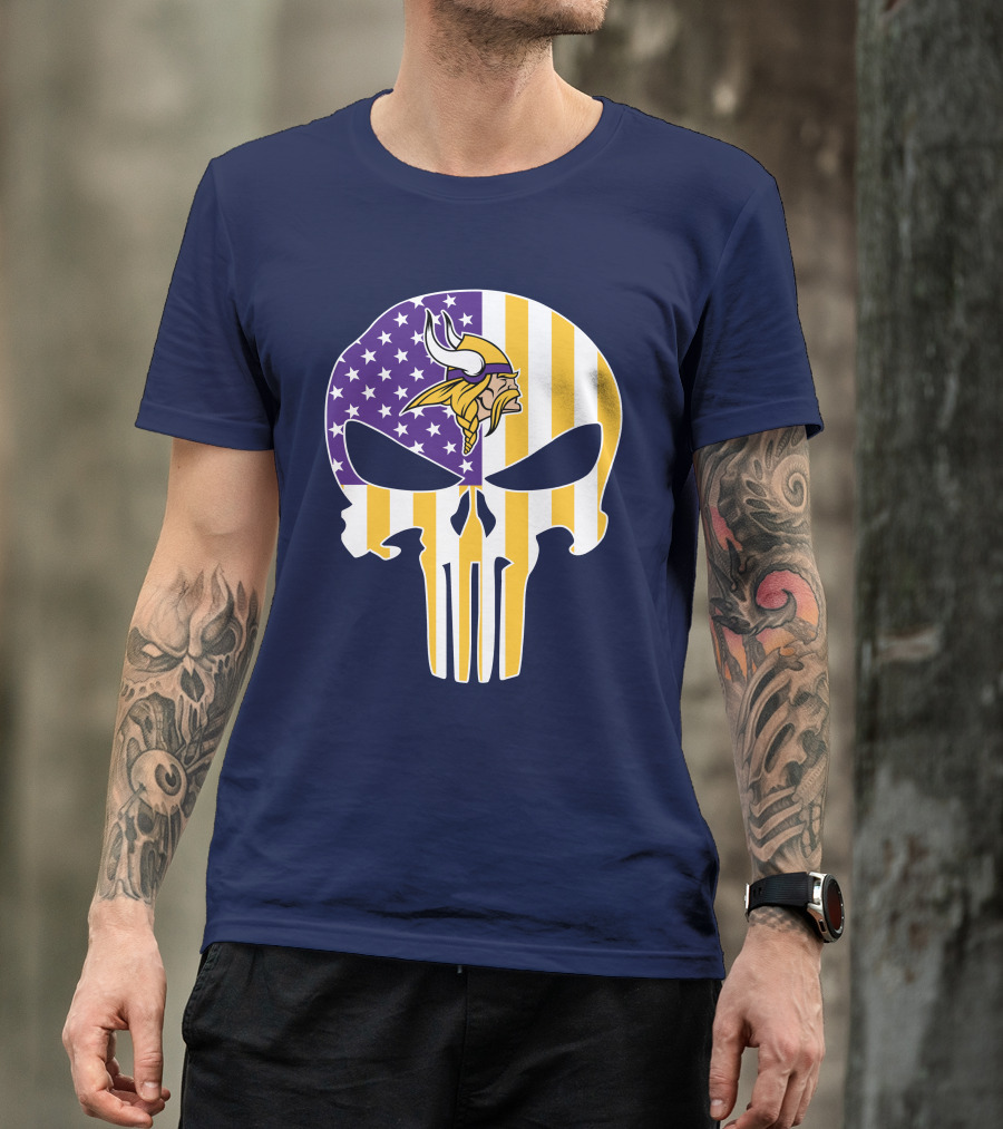 Vikings American Flag Skull Punisher T-Shirt