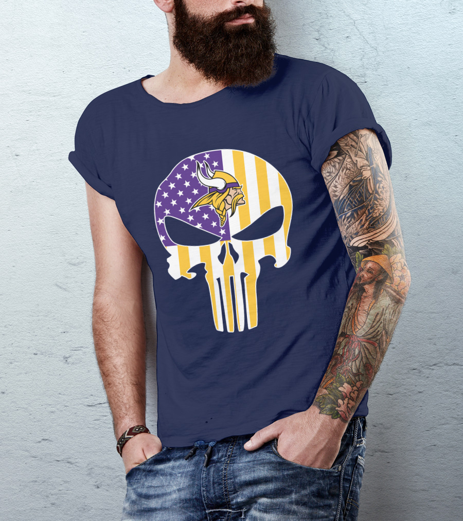 Vikings American Flag Skull Punisher T-Shirt