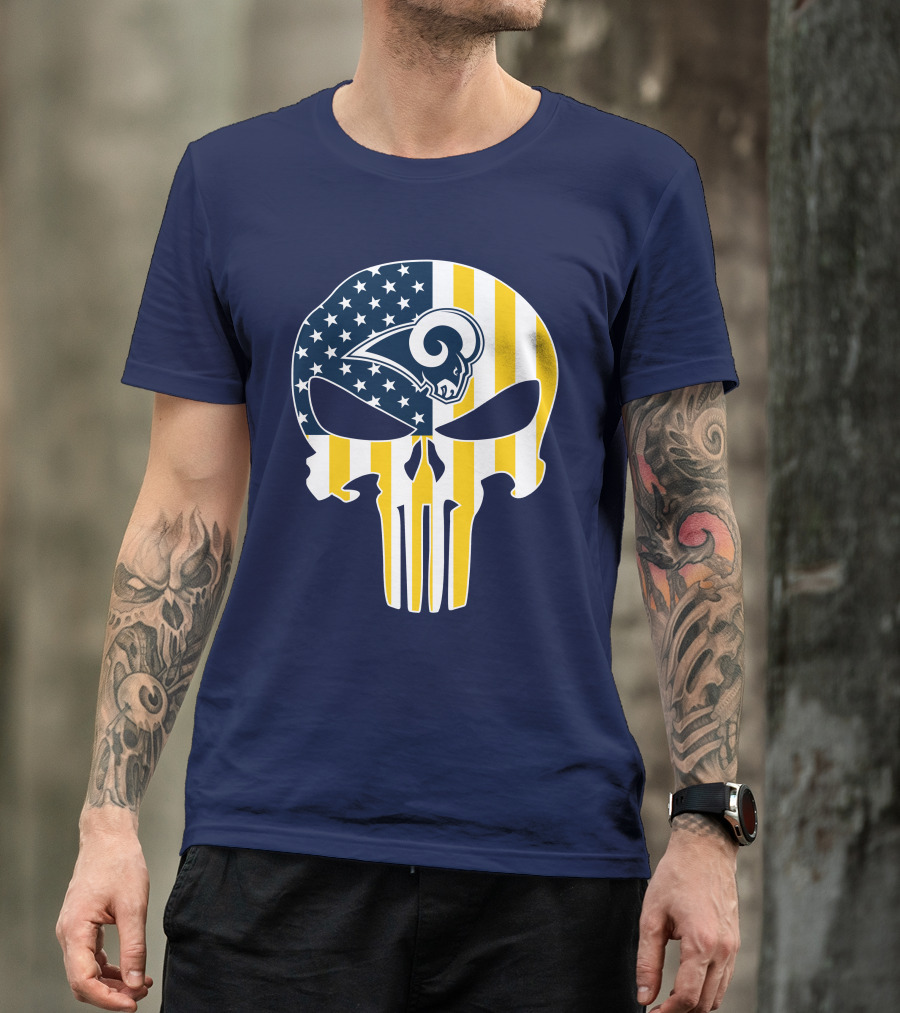 Los Angeles Rams The Punisher American Flag Skull T-Shirt
