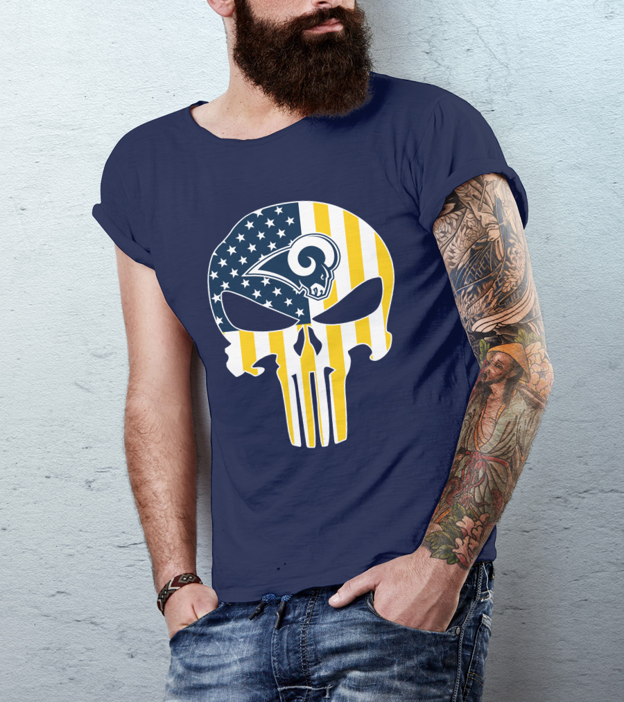 Los Angeles Rams The Punisher American Flag Skull T-Shirt