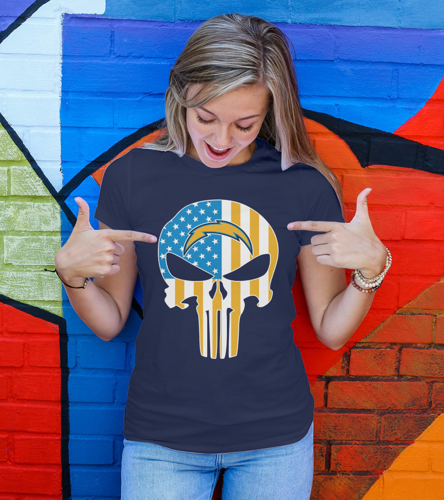 Los Angeles Chargers Skull Punisher American Flag T-Shirt