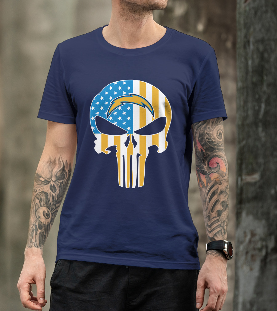 Los Angeles Chargers Skull Punisher American Flag T-Shirt