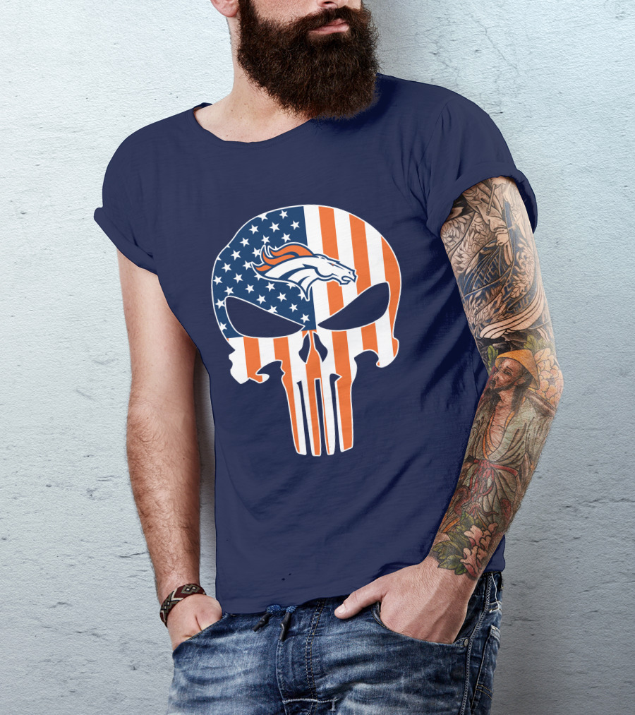 Denver Broncos Punisher Flag Skull T-Shirt