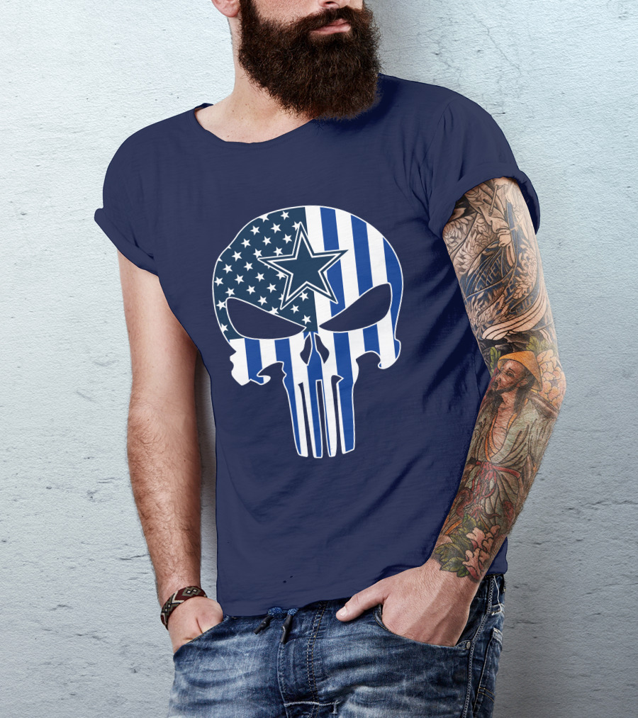 Dallas Cowboys The Punisher Skull American Flag Star Nfl T-Shirt