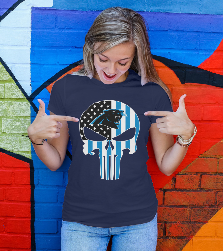 Carolina Panthers The Punisher American Flag T-Shirt