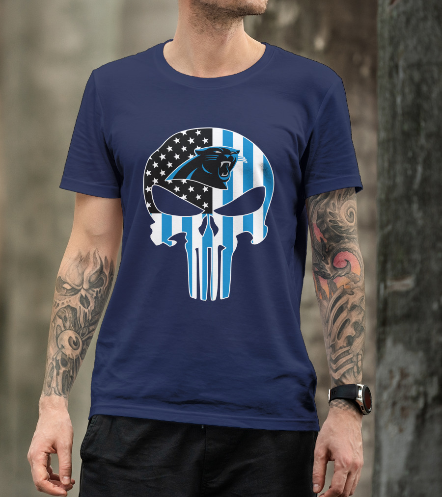 Carolina Panthers The Punisher American Flag T-Shirt