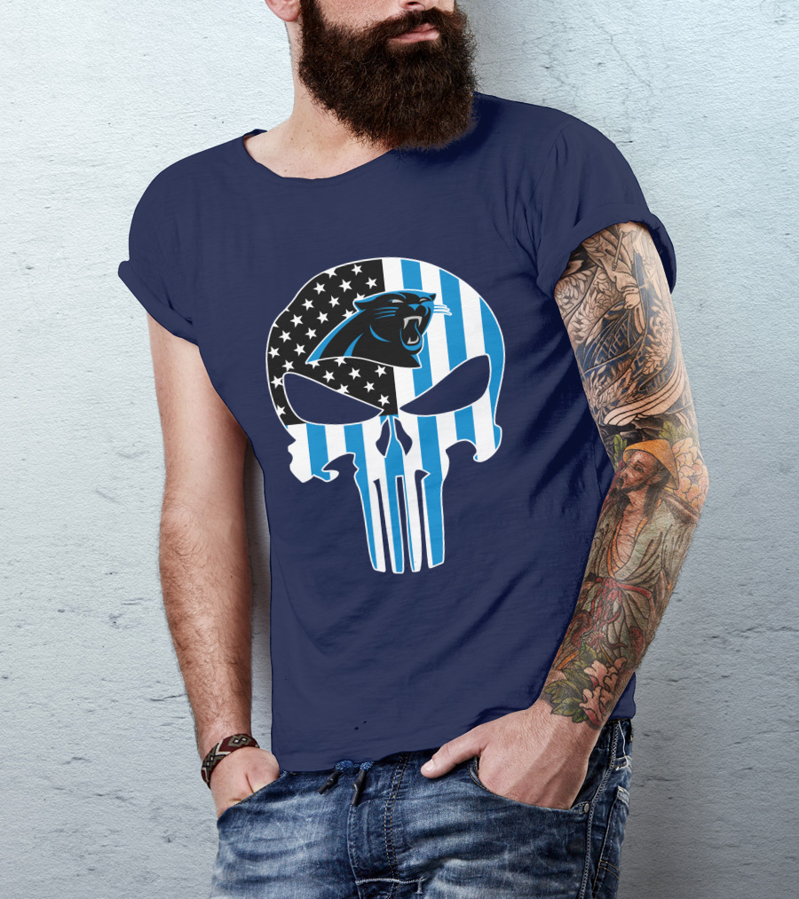 Carolina Panthers The Punisher American Flag T-Shirt