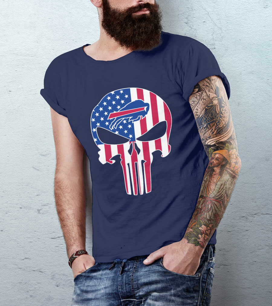 Buffalo Bills The Punisher Skull American Flag Logo Patriotic Sports Fan T-Shirt