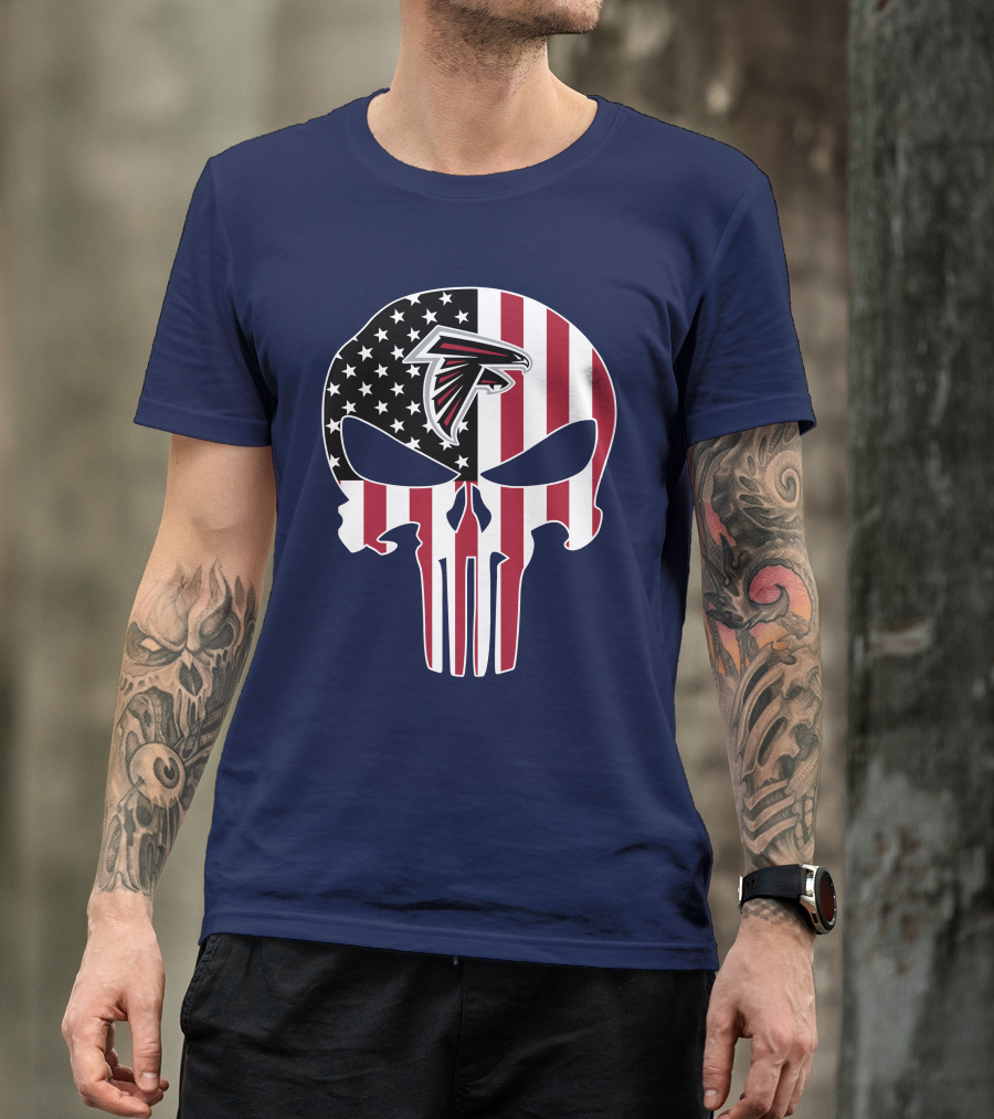 Atlanta Falcons Punisher Skull American Flag T-Shirt