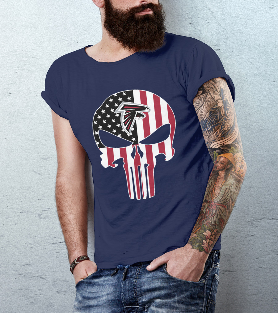 Atlanta Falcons Punisher Skull American Flag T-Shirt