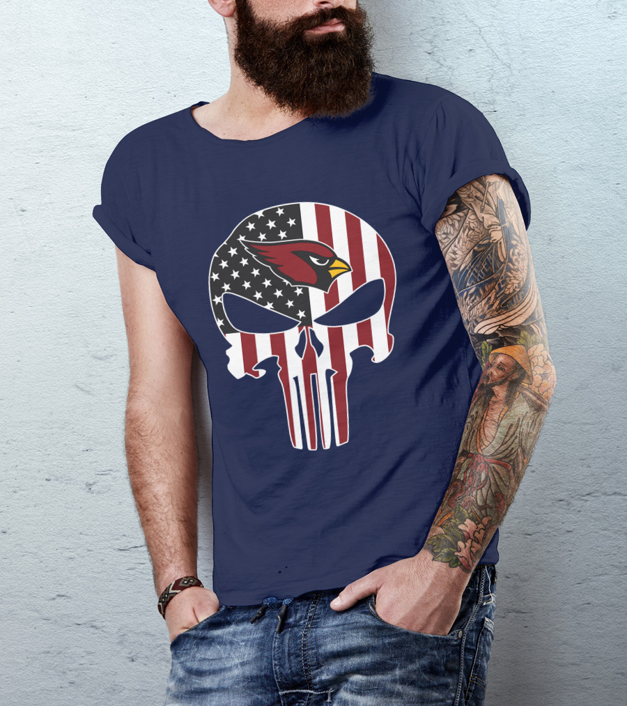 Arizona Cardinals The Punisher American Flag Skull T-Shirt