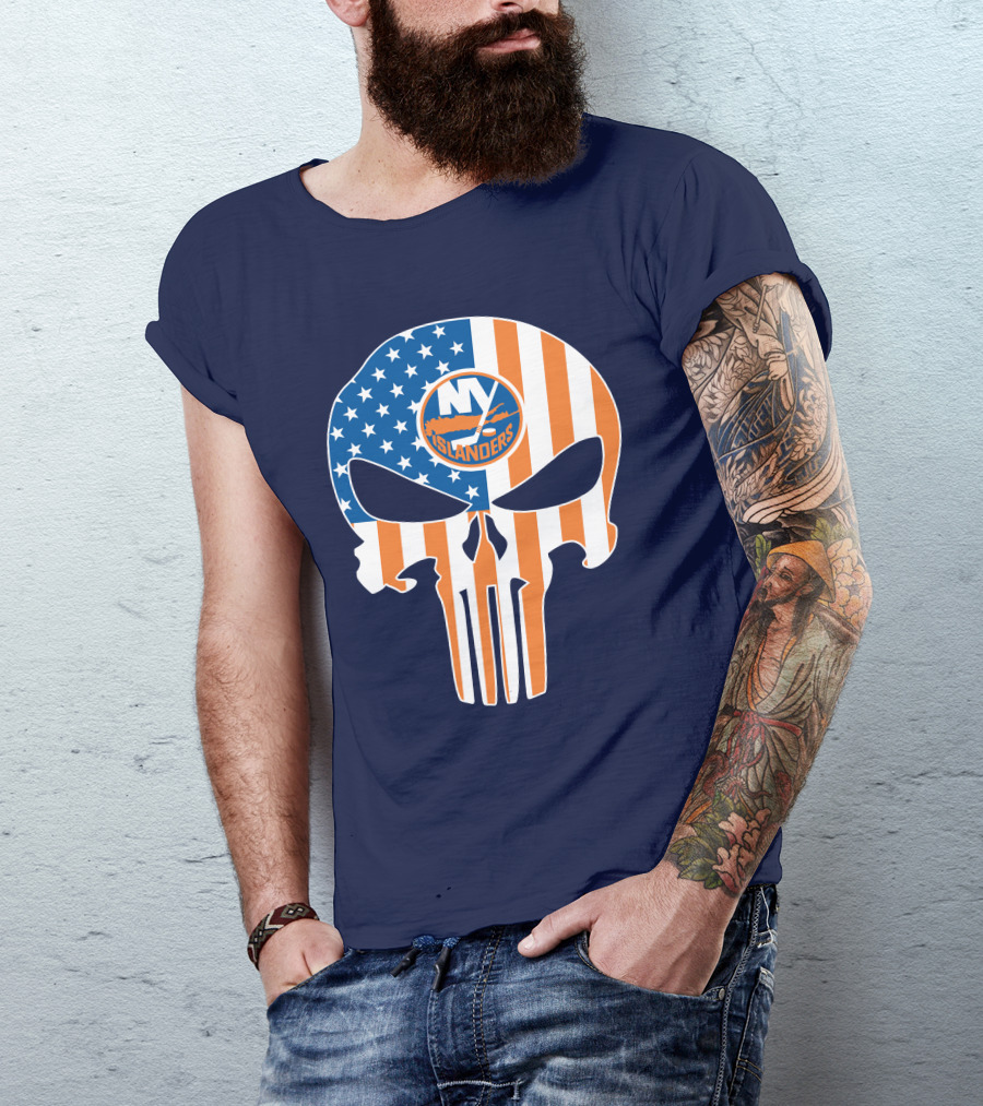 New York Islanders Punisher Skull American Flag T-Shirt