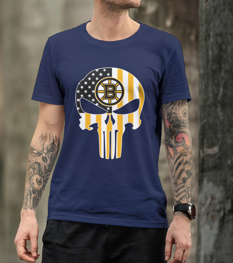 Boston Bruins The Punisher American Flag Skull T-Shirt