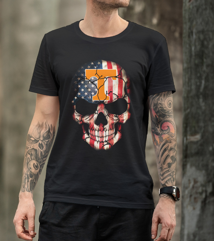 Tennessee Volunteers Skull American Flag T-Shirt
