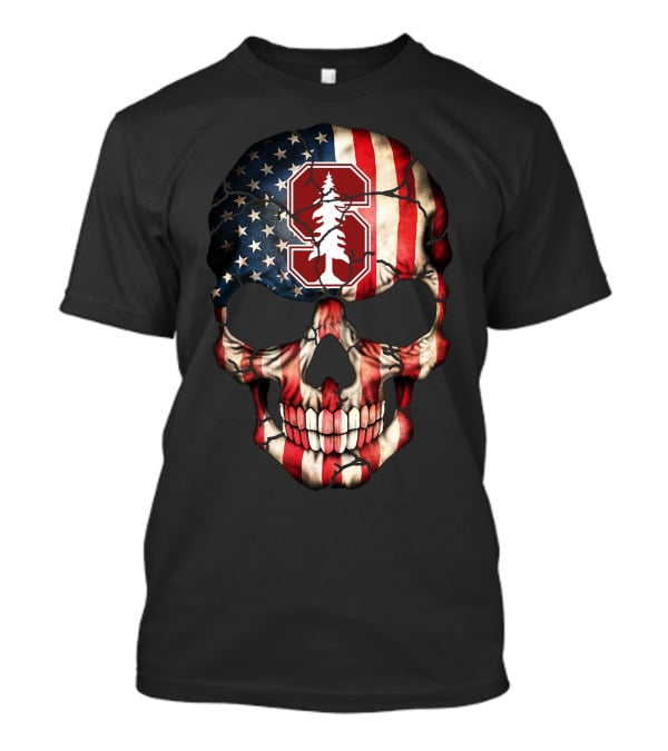 Stanford Cardinal Skull American Flag T-Shirt