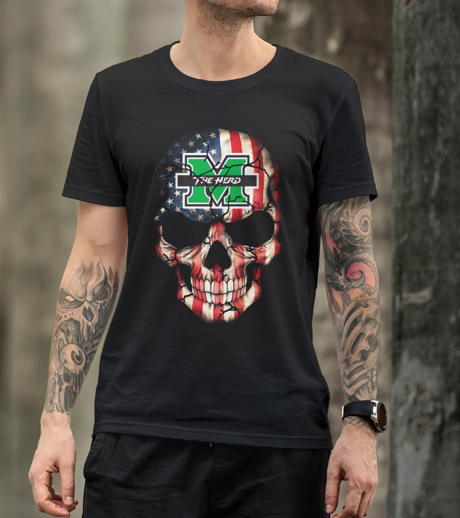 Marshall Thundering Herd American Flag Skull T-Shirt