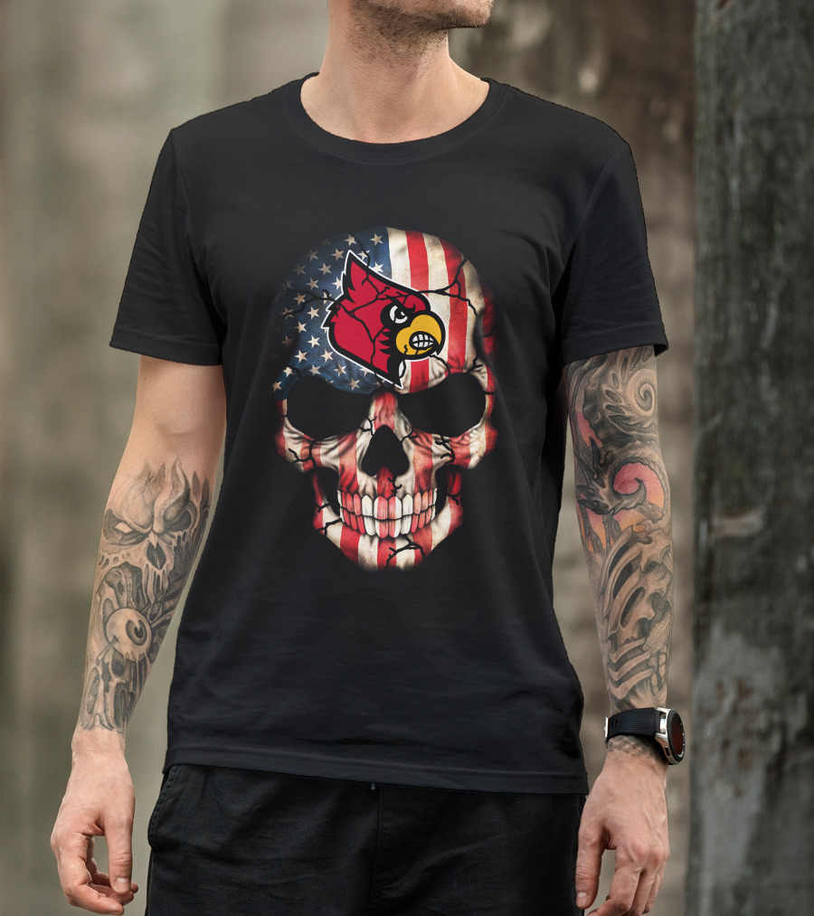 Louisville Cardinals American Flag Skull 75 T-Shirt