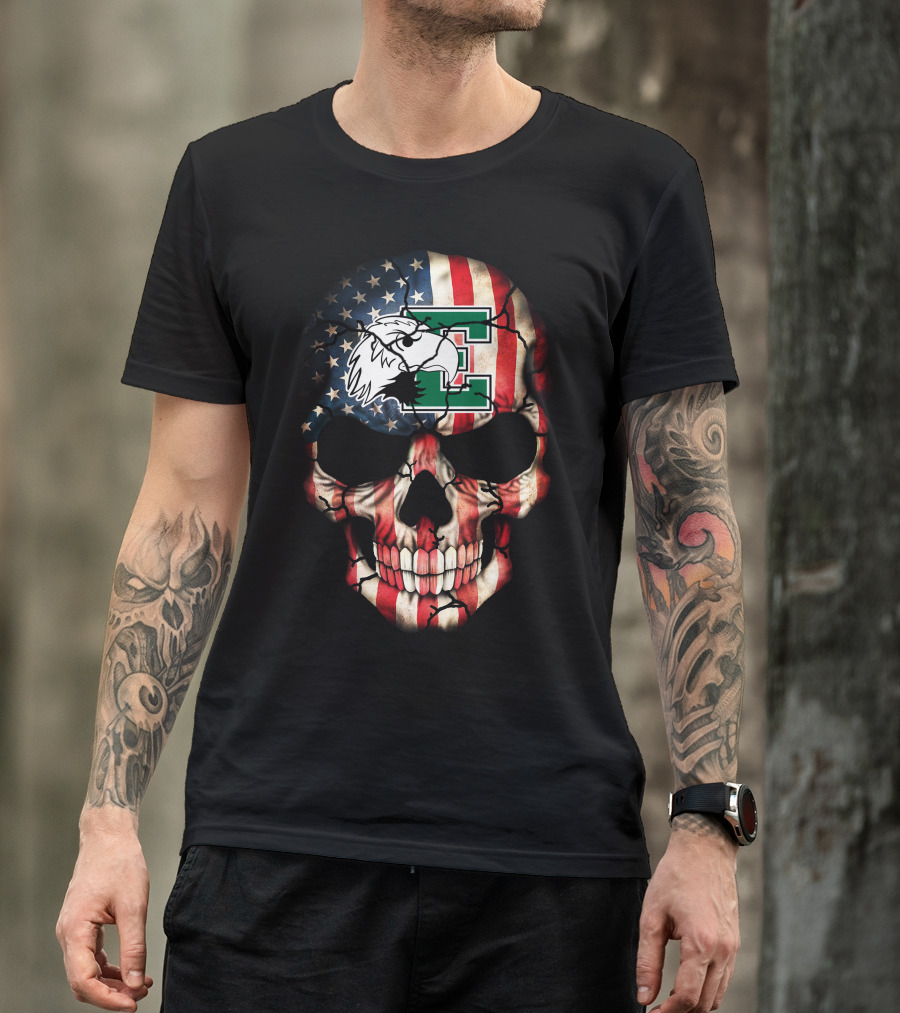 Eastern Michigan Eagles Skull American Flag T-Shirt