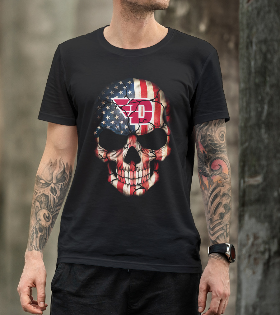 Dayton Flyers American Flag Skull T-Shirt