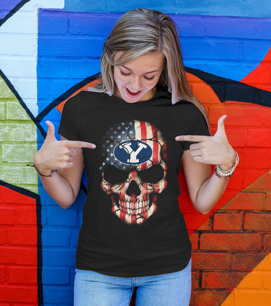 Byu Cougars Skull American Flag T-Shirt
