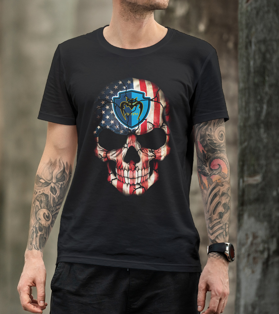 Tampa Bay Mutiny Skull American Flag Blue Shield T-Shirt