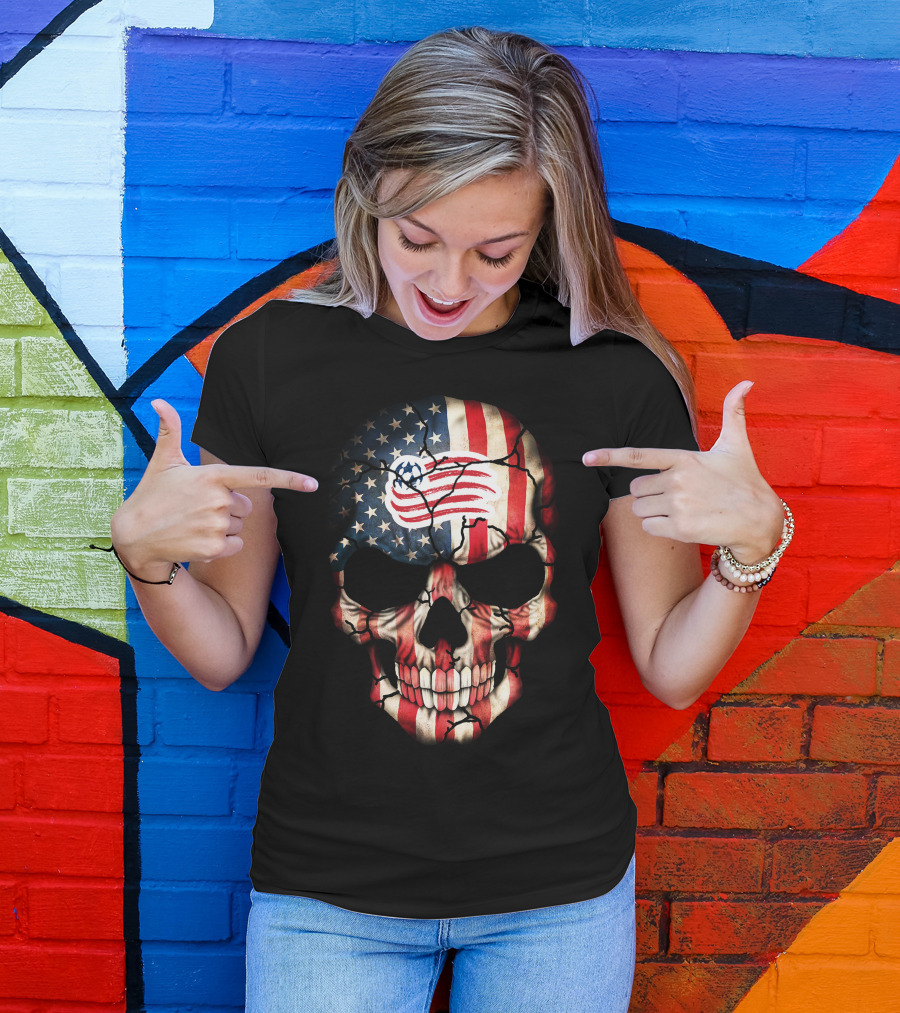 New England Revolution American Flag Skull T-Shirt