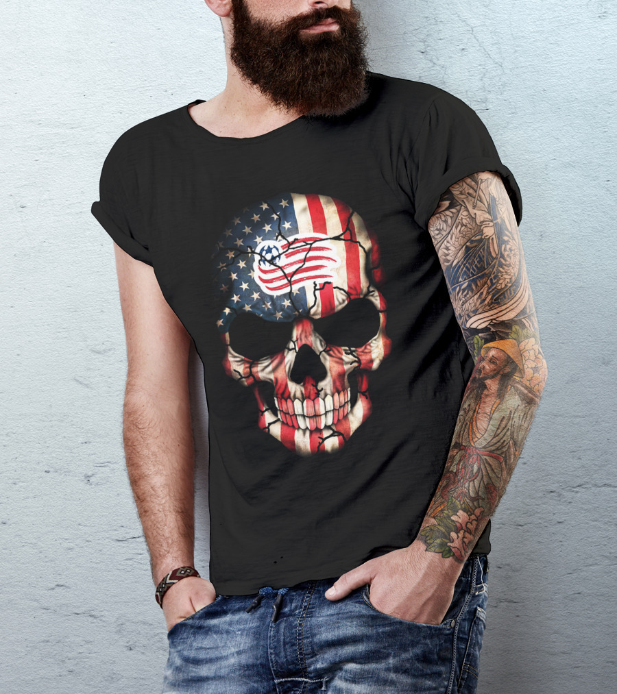 New England Revolution American Flag Skull T-Shirt