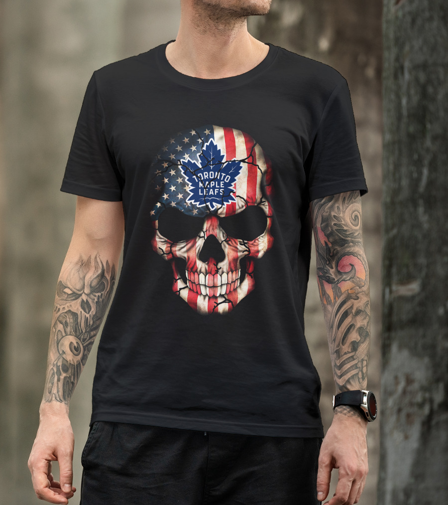 Toronto Maple Leafs American Flag Skull T-Shirt