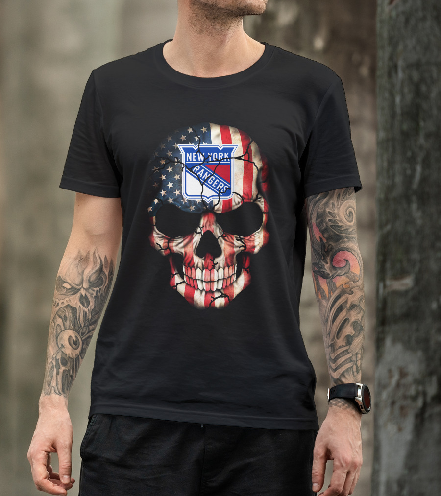 New York Rangers American Flag Skull T-Shirt