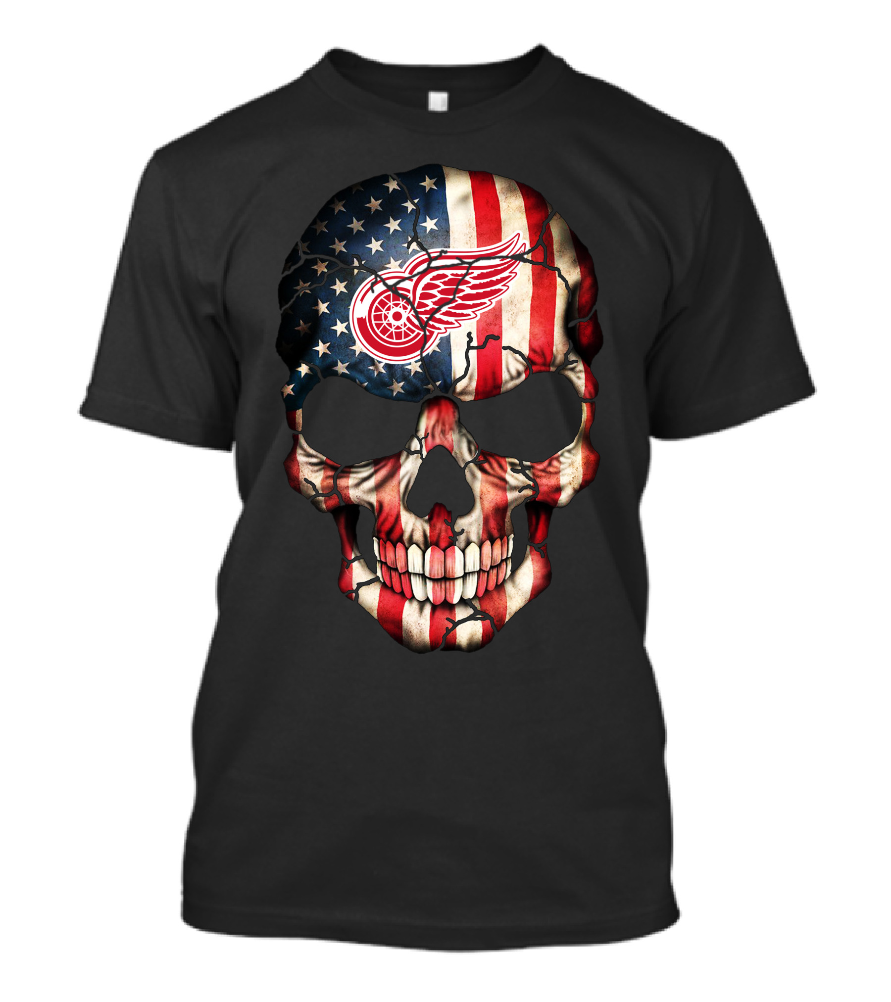 Detroit Red Wings American Flag Skull T-Shirt