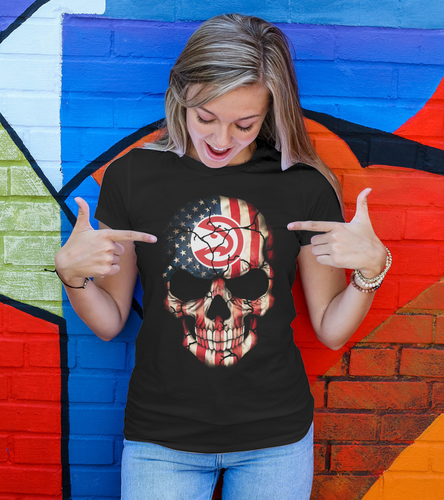 American Flag Skull Design With Atlanta Hawks Logo 193 T-Shirt