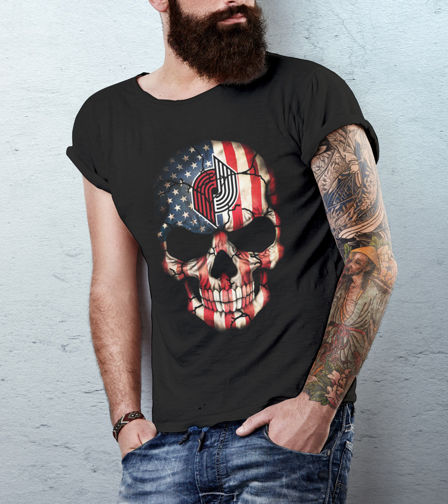 Portland Trail Blazers 194 American Flag Skull T-Shirt