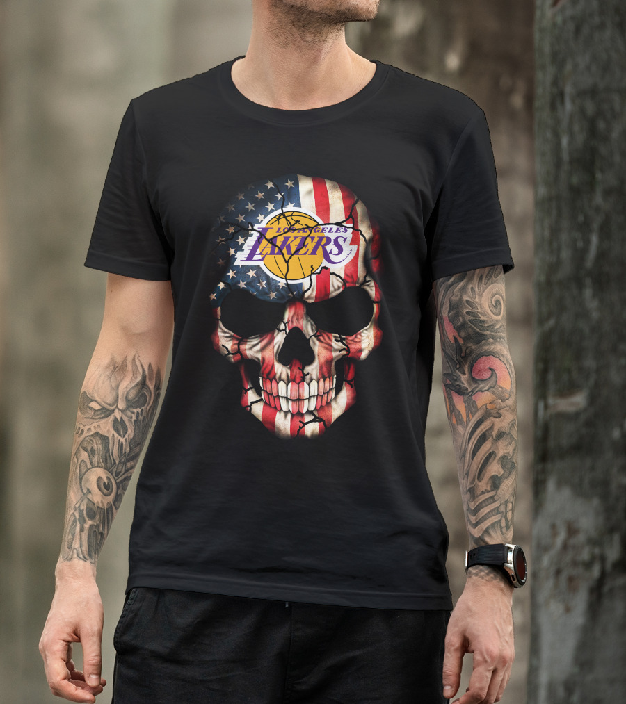 Los Angeles Lakers American Flag Skull T-Shirt