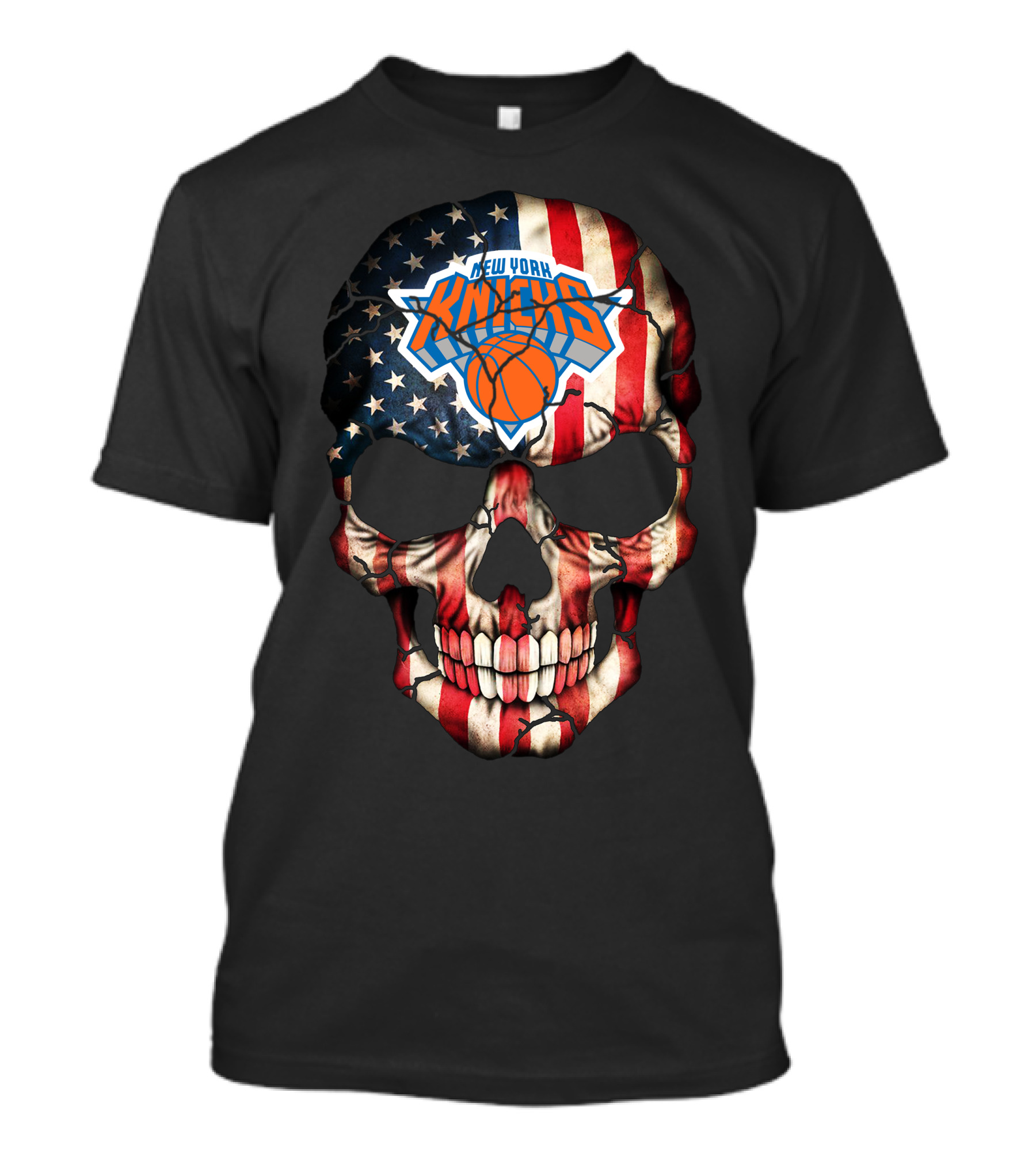New York Knicks American Flag Skull T-Shirt