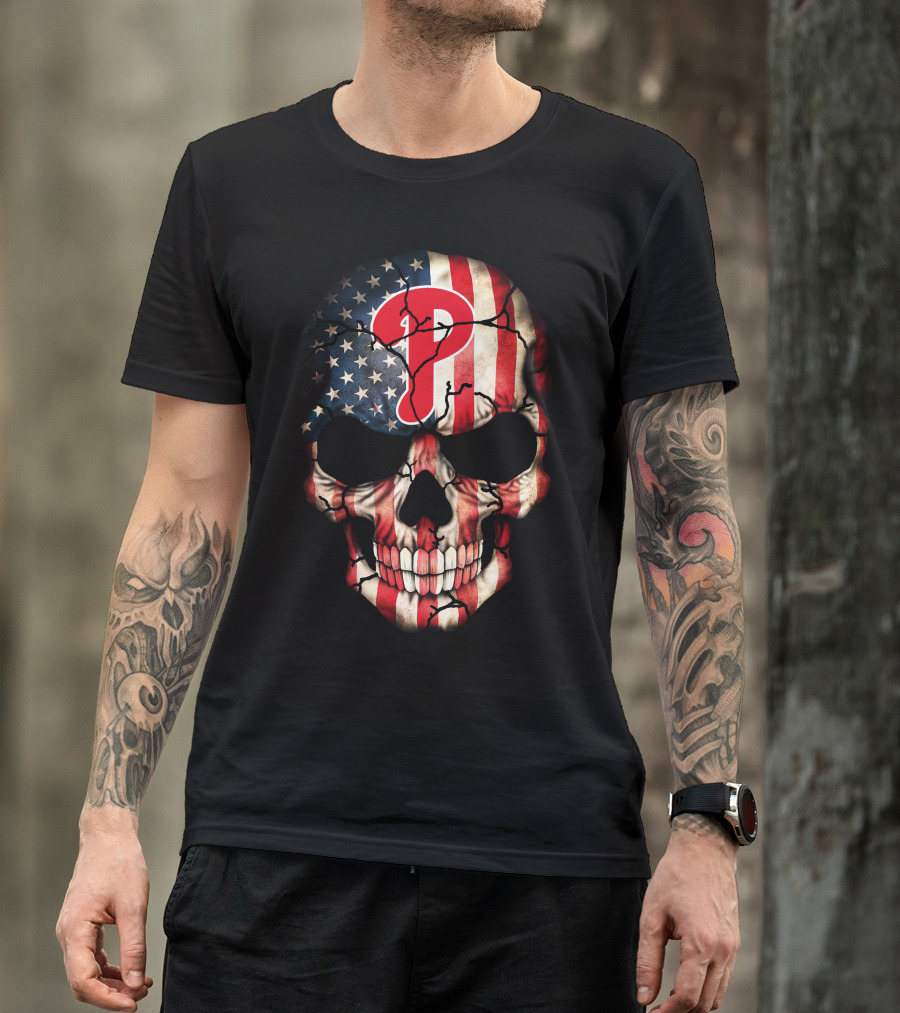 Philadelphia Phillies American Flag Skull T-Shirt