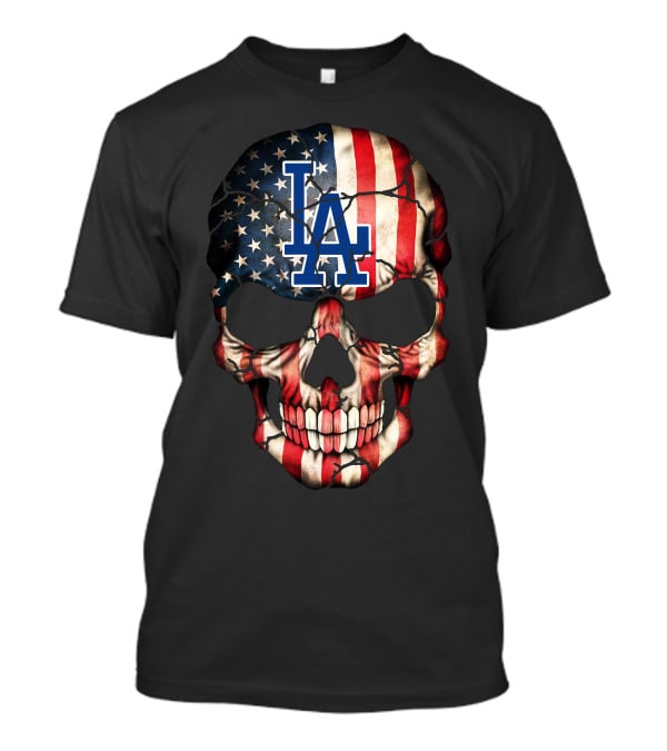 Los Angeles Dodgers Skull American Flag T-Shirt