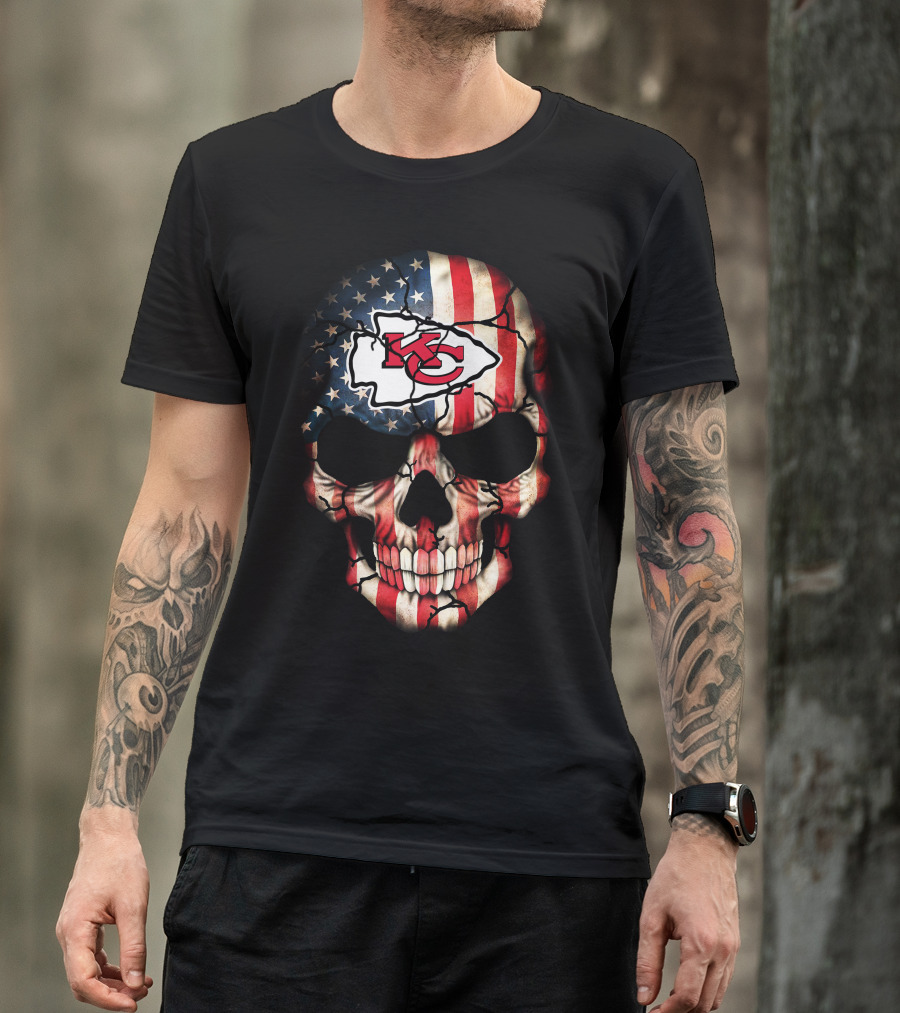 Kansas City Chiefs American Flag Skull T-Shirt