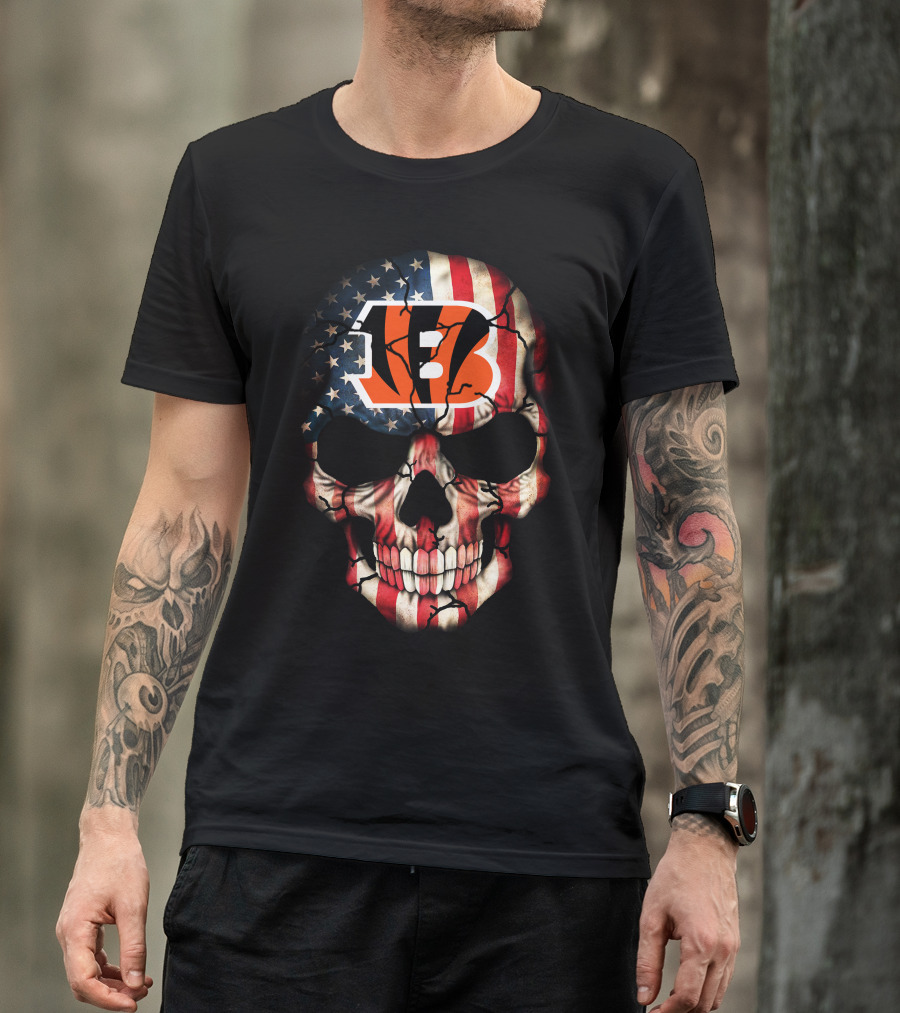 Cincinnati Bengals American Flag Skull T-Shirt