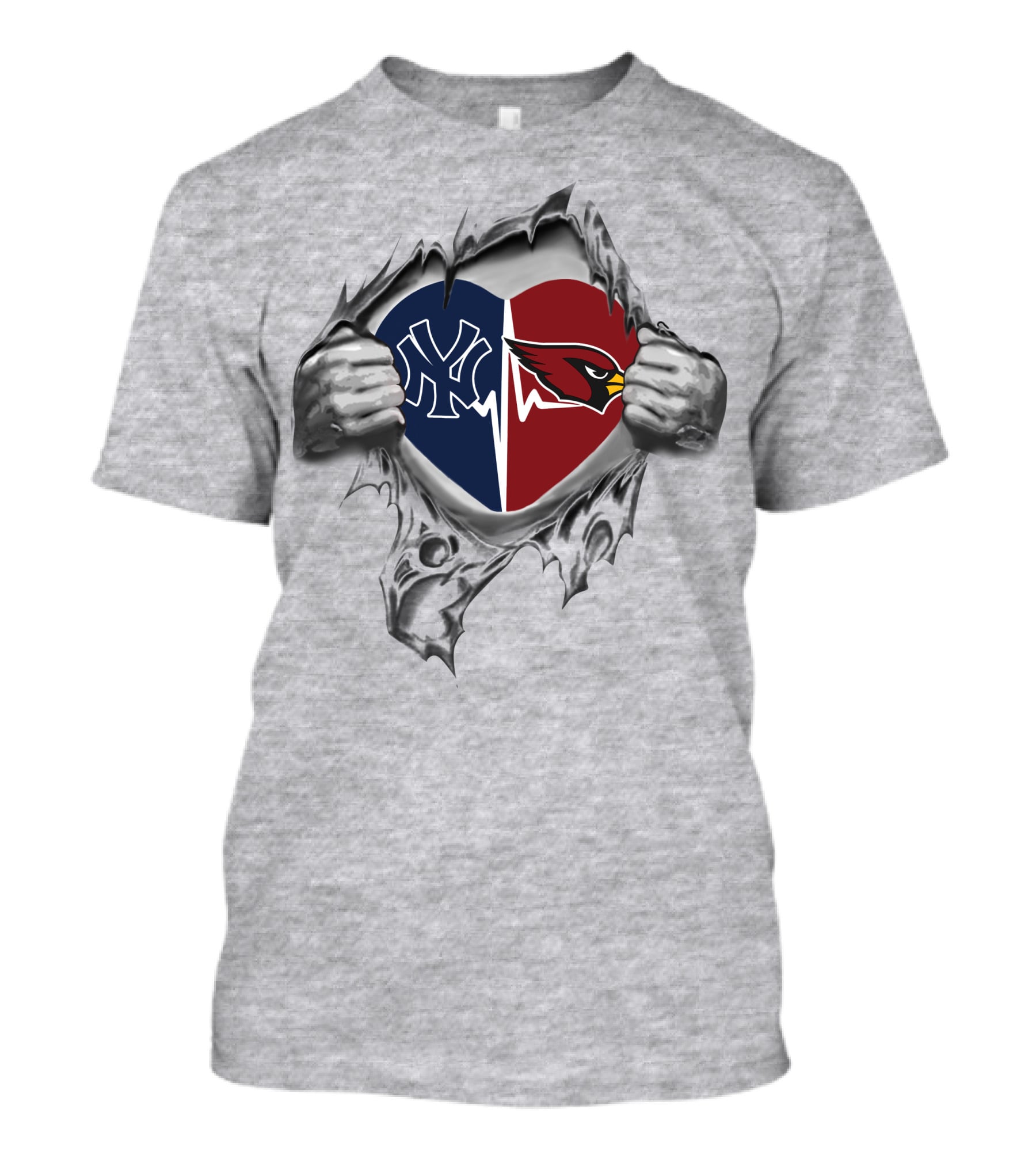 Yankees Arizona Cardinals Heartbeat Fans United T-Shirt